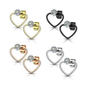 Steel - Ear stud -  Heart Bow - Crystal