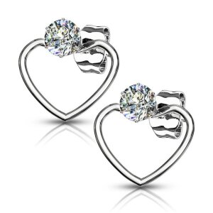 Steel - Ear stud -  Heart Bow - Crystal