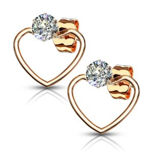 Steel - Ear stud -  Heart Bow - Crystal Rosegold