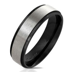 Steel - Finger Ring - Stepped Edge with Brushed Steel Center