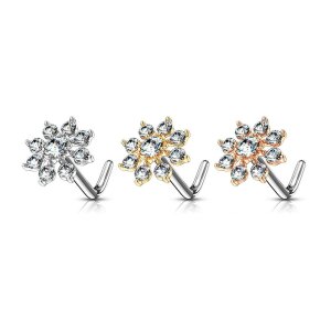 Steel - Nose Stud - Flower - Crystal