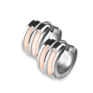 Stahl - Creolen - Muscheloptik 2 Streifen Silber
