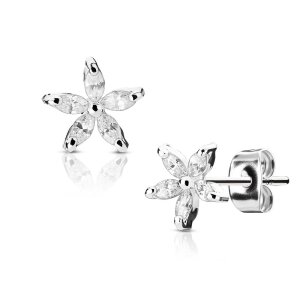 Steel - Ear stud -  Crystal Flower Silver