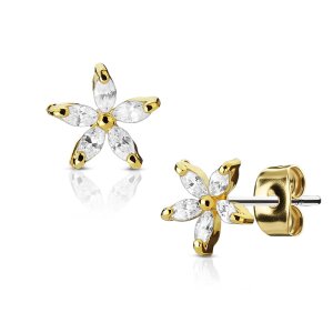 Steel - Ear stud -  Crystal Flower Gold