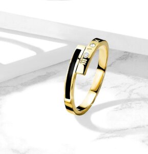 Gold Steel - Finger Ring - Coiled Roman Numerals CZ Set and Black Enamel Ends