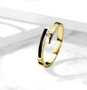 Gold Steel - Finger Ring - Coiled Roman Numerals CZ Set and Black Enamel Ends