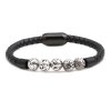 Leder - Armband - Flechtmuster mit Kugeln in Lavaoptik Silber