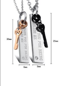 Edelstahl - Halskette - Partnerlook mit Schlüssel Anhänger und Gravur Platte