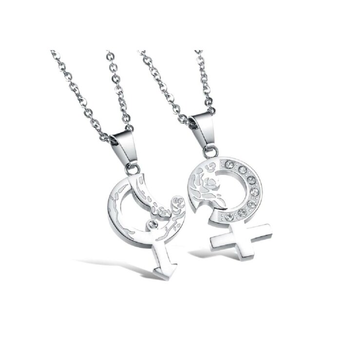 Edelstahl - Halskette - Pärchen Set Gender-Symbole mit...