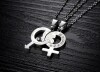 Stainless steel - necklace - Couple Set of gender symbols with rose decor and crystals