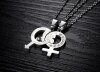 Stainless steel - necklace - Couple Set of gender symbols with rose decor and crystals