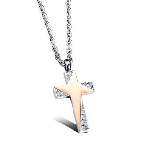 Stainless steel - necklace - cross with colored star and...