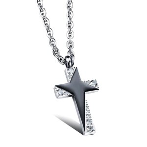 Edelstahl - Halskette - Kreuz mit farbigen Stern und...