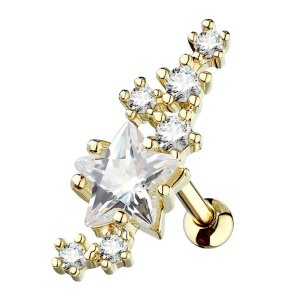 Steel - stud earrings - big star in the middle - crystal - tragus