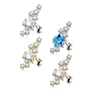 Steel - stud earrings - big star in the middle - crystal...