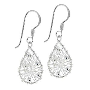 Stainless steel - Earring - Silver Wire Web with Beads Round