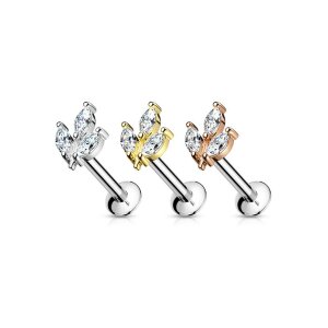 Steel - stud earrings - leaf - marquise - crystal - tragus