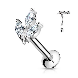 Steel - stud earrings - leaf - marquise - crystal - tragus