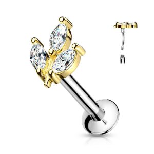 Steel - stud earrings - leaf - marquise - crystal -...