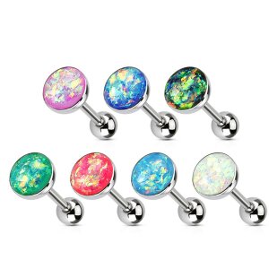 Steel - tongue barbell - 1.6 mm - opal imitation