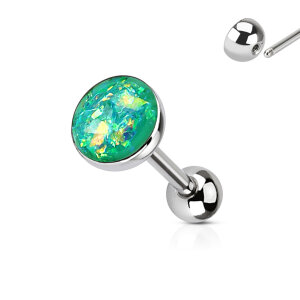 Steel - tongue barbell - 1.6 mm - opal imitation