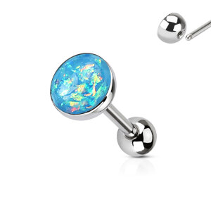 Steel - tongue barbell - 1.6 mm - opal imitation