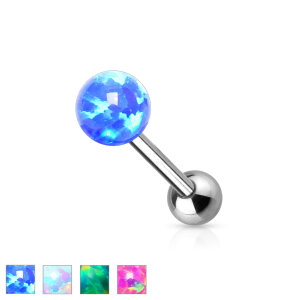 Stahl - Zungenbarbell - 1,6 mm - Opal Ball