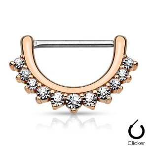 Steel - Nipple Bar Clicker - 11 crystals Roségold