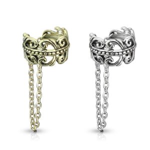 Stahl - Clip On Piercing - keltisches Herz - Kette...