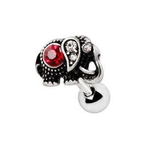 Steel - Labret - Tragus - Elephant - Ruby Red - Crystal