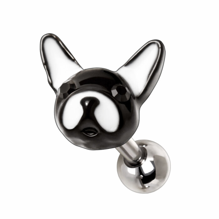 Steel - labret - tragus - ARI - dog - black - white