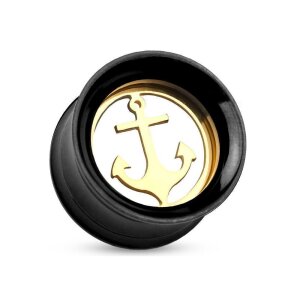 Stahl - Plug - Anker - Schwarz - Gold 14 mm