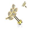 Steel - Labret - Crystal Leaf - Internally Threaded Gold 6 mm