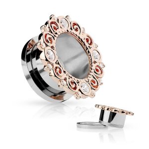 Stahl - Tunnel mit floraler Rosegold Verzierung 10 mm