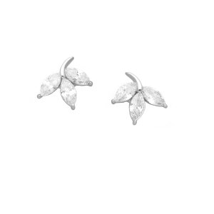 Sterling Silver 925 - Studs - Leaf with crystal