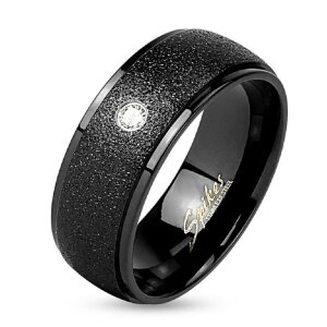 Black Steel - Finger Ring - Diamantoptik mit Kristall