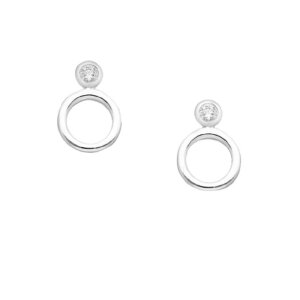 Ear stud - Crystal and circle pendants - 925 sterling silver