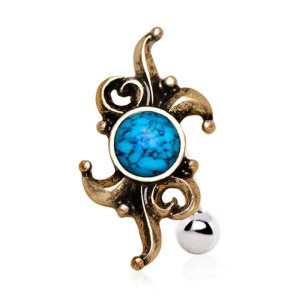 Steel - Banana - Antique Gold Plated Synthetic Turquoise...
