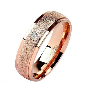Rosegold Steel - Finger Ring - Sand Blasted with crystal 56