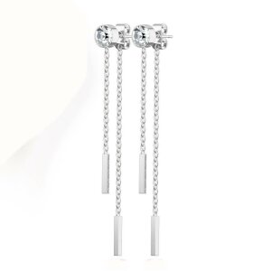 Stainless steel ear studs with crystal and hanging chain...