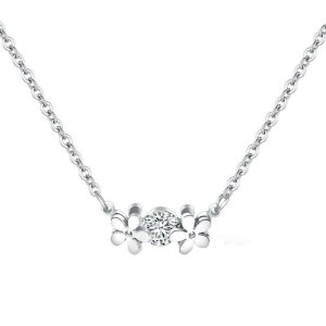Edelstahl - Halskette - Blumen mit Kristall Silber