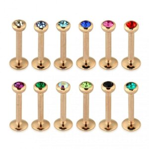 Rosegold Stahl - Labret abgerundet - Kristall