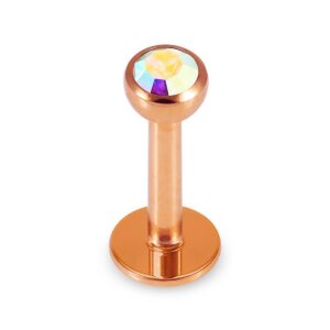 Acier rose doré - Labret arrondi - Cristal 1,2 mm...