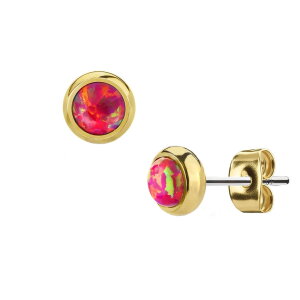 Gold Stahl - Ohrstecker - Opal Pink