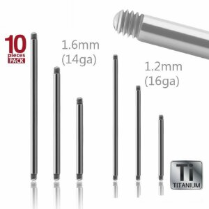 1,2 mm - 12 mm - Titan - Barbell - ohne Kugeln - 10er Pack