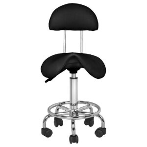 Tattoo Saddle Stool with Backrest - Adjustable - Black -...