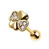 Gold Steel - Barbell - Tragus - Kleeblatt mit Kristall