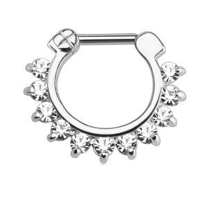 Steel - Septum Clicker - with zirconia Crystal Silver