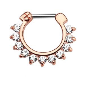 Stahl - Septum Clicker - mit Zirkonia Kristallen Rosegold