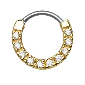 Stahl - Septum Clicker - Kristall Rundbogen Gold/CC-...